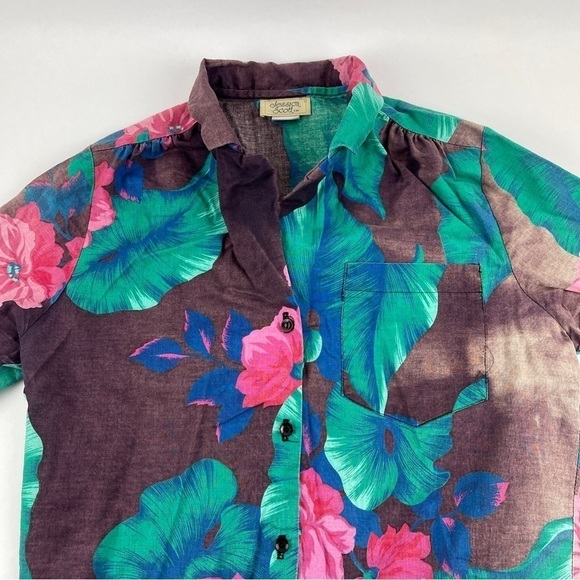 Jessica Scott Button Up Shirt Womens Black Green Floral - Picture 3 of 10